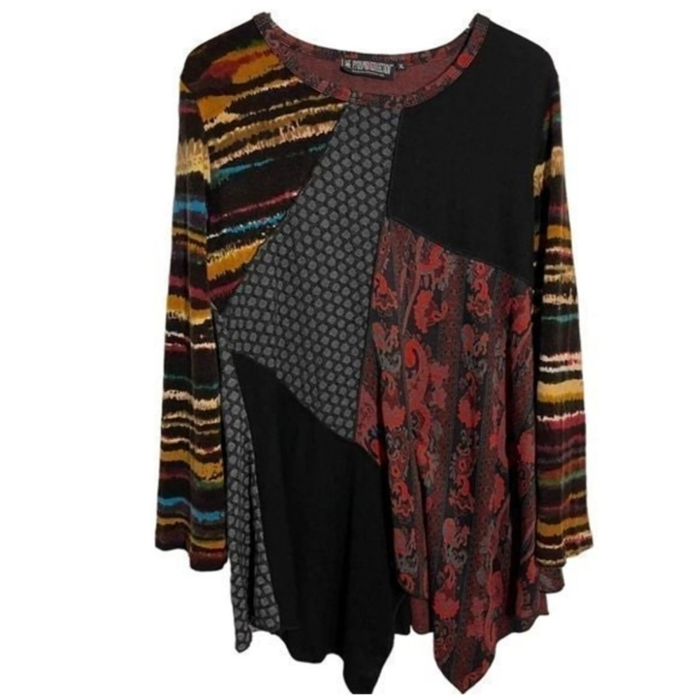 The Pyramid Collection Multicolor Patchwork Long Sleeve Tunic